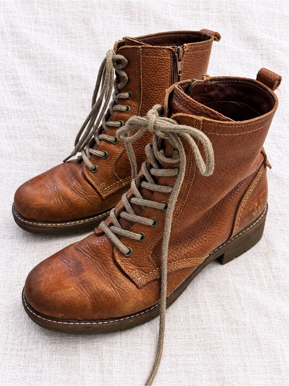 ECCO Women’s Brown Leather Lace Up Combat Ankle Boots Side Zip EU 39 / US 8–8.5